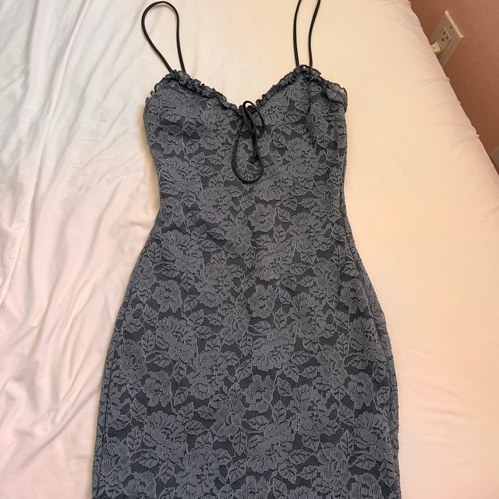 Windsor Slate Gray Lace Mini Slip Dress